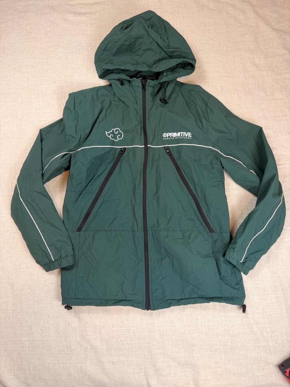 Primitive Dark Green Hooded Windbreaker with Reflective Piping